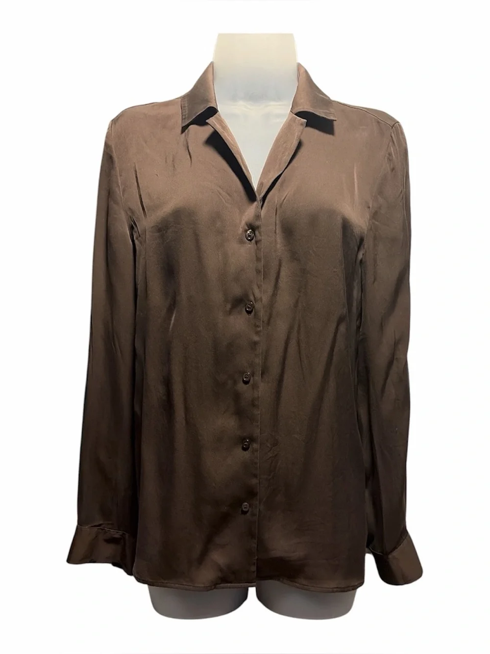 Quince Washable Stretch Silk Blouse Brown Size Large - Picture 1 of 5